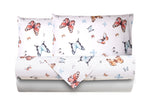 Completo letto lenzuola federe bifaccia double face stampa digitale in cotone made in italy FARFALLE MULTICOLOR/BIANCO - Vanita di raso
