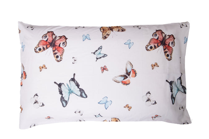 Completo letto lenzuola federe bifaccia double face stampa digitale in cotone made in italy FARFALLE MULTICOLOR/BIANCO - Vanita di raso