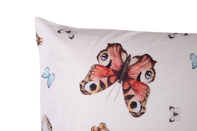 Completo letto lenzuola federe bifaccia double face stampa digitale in cotone made in italy FARFALLE MULTICOLOR/BIANCO - Vanita di raso