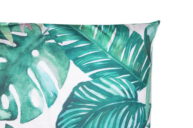 Completo letto lenzuola federe bifaccia double face stampa digitale in cotone made in italy  FOGLIE VERDI/BIANCO