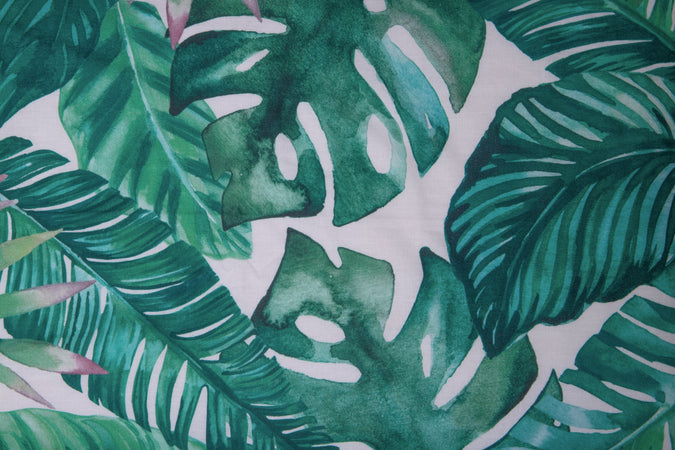 Completo letto lenzuola federe bifaccia double face stampa digitale in cotone made in italy  FOGLIE VERDI/BIANCO