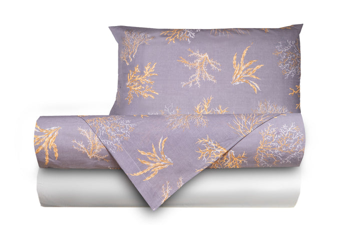 Completo letto lenzuola federe stampa digitale 100% cotone, made in italy  OCEANO GRIGIO/BIANCO - Vanita di raso