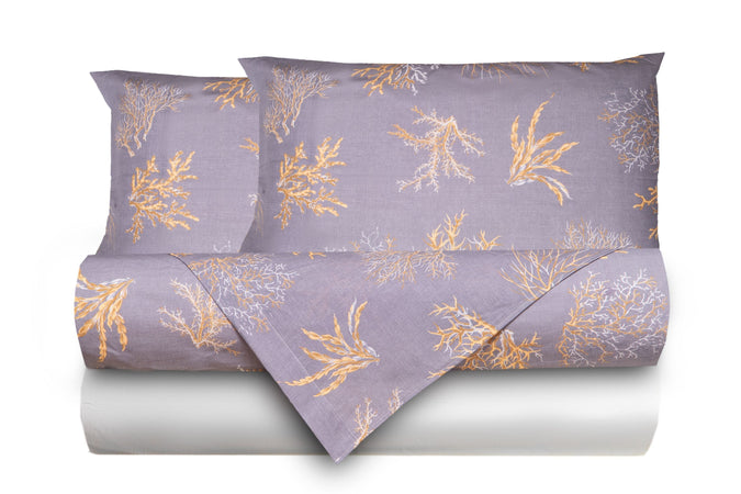 Completo letto lenzuola federe stampa digitale 100% cotone, made in italy  OCEANO GRIGIO/BIANCO - Vanita di raso