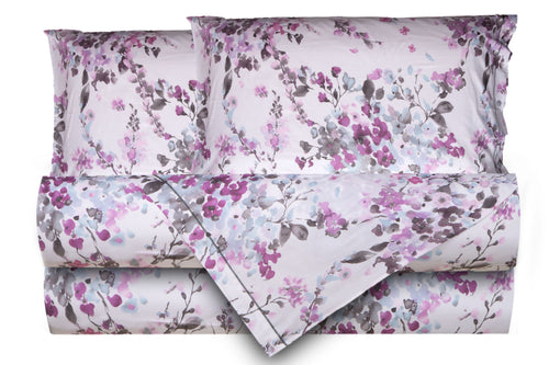 Completo letto lenzuola federe letto stampa fantasia 100% cotone Made in Italy FIORI ACQUARELLO VIOLA - SmartDecoHome