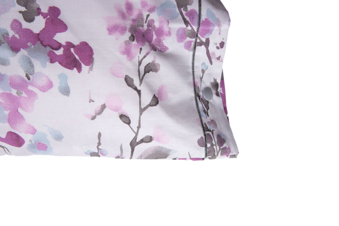 Completo letto lenzuola federe letto stampa fantasia 100% cotone Made in Italy FIORI ACQUARELLO VIOLA - SmartDecoHome