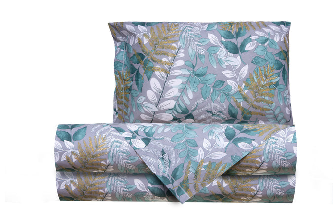 Completo letto lenzuola federe letto stampa fantasia 100% cotone Made in Italy FOLIAGE