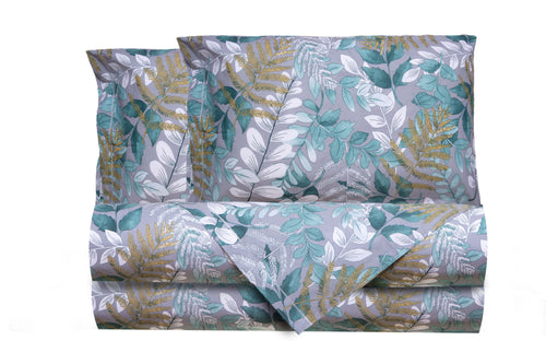 Completo letto lenzuola federe letto stampa fantasia 100% cotone Made in Italy FOLIAGE