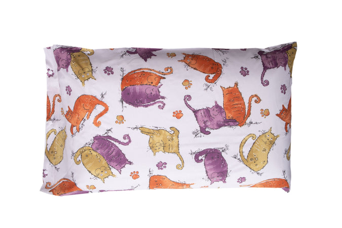 Completo letto lenzuola federe letto stampa fantasia 100% cotone Made in Italy GATTI ARANCIONE - SmartDecoHome