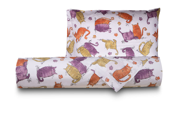 Set copripiumino federe letto parure copripiumino stampa fantasia 100% cotone Made in Italy GATTI ARANCIONE - SmartDecoHome