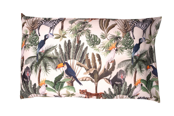 Completo letto lenzuola federe bifaccia double face stampa digitale in cotone made in italy  GIUNGLA/SALVIA