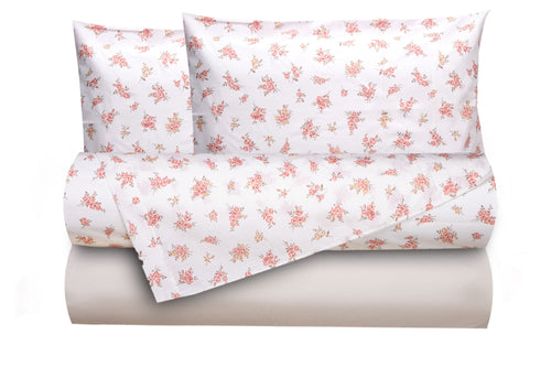 Completo letto lenzuola federe bifaccia double face stampa digitale in cotone made in italy FIORELLINI/PANNA