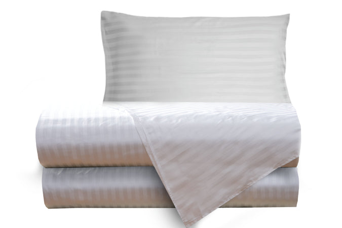 Completo letto lenzuola raso spigato rigato BIANCO