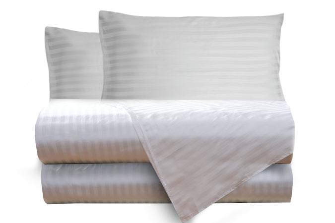 Completo letto lenzuola raso spigato rigato BIANCO