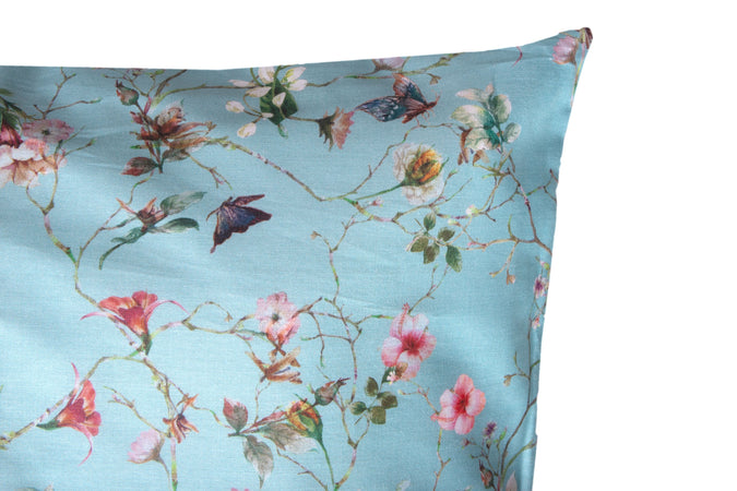 Completo letto lenzuola federe bifaccia double face stampa digitale in cotone made in italy RISVEGLIO DI PRIMAVERA/AZZURRO