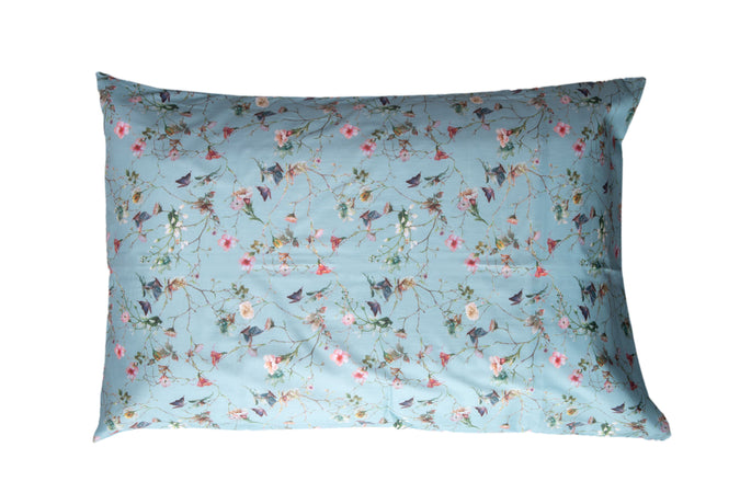 Completo letto lenzuola federe bifaccia double face stampa digitale in cotone made in italy RISVEGLIO DI PRIMAVERA/AZZURRO