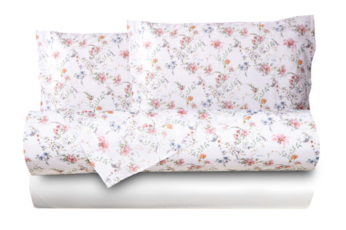 Completo letto lenzuola federe bifaccia double face stampa digitale in cotone made in italy SOTTOBOSCO/BIANCO