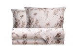 Completo letto lenzuola stampato stampa fantasia in raso di puro di cotone made in Italy MATRIMONIALE FIORI DIPINTI - Vanita di raso