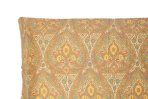Completo letto lenzuola stampato stampa fantasia in raso di puro di cotone made in Italy MATRIMONIALE CACHEMIRE DORATO - Vanita di raso
