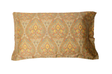 Completo letto lenzuola stampato stampa fantasia in raso di puro di cotone made in Italy MATRIMONIALE CACHEMIRE DORATO - Vanita di raso