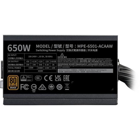 COOLER MASTER MWE Bronze 650W V2 - Alimentazione 650W - 230V (Certificato 80 Plus Bronze 5 anni di garanzia) Cavi flat neri