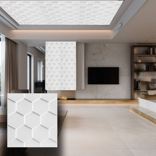€3,49 pannello per boiserie a parete, rivestimento cassonato a soffitto e porte in PVC 3D 50X50cm mod. EXAGON