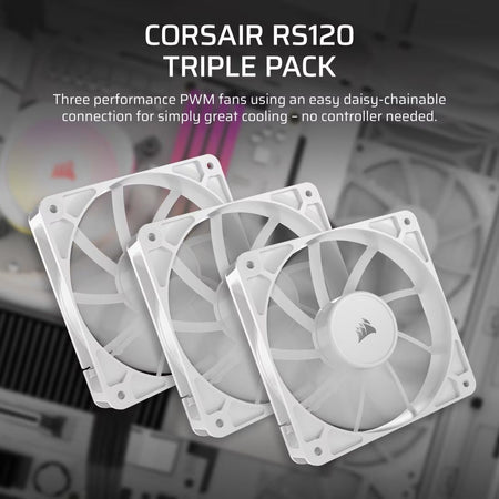 Confezione da 3 ventole PWM da 120 mm - CORSAIR - RS120 - Bianco