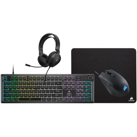 Pacchetto gaming CORSAIR 4 in 1: tastiera K55 + mouse gaming HARPOON RGB PRO + tappetino mouse MM100 + cuffie multipiattaforma HS35