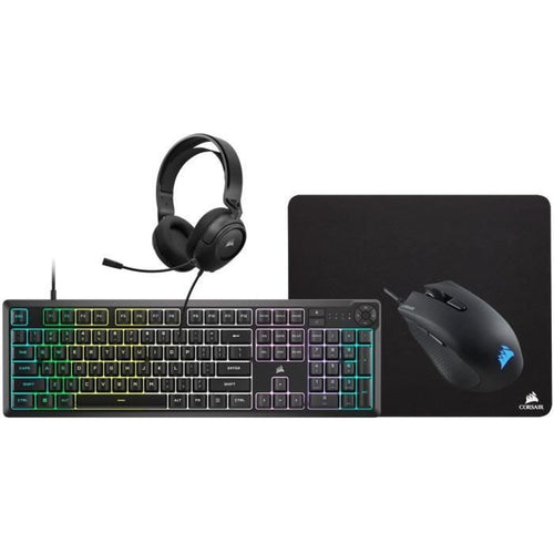 Pacchetto gaming CORSAIR 4 in 1: tastiera K55 + mouse gaming HARPOON RGB PRO + tappetino mouse MM100 + cuffie multipiattaforma HS35