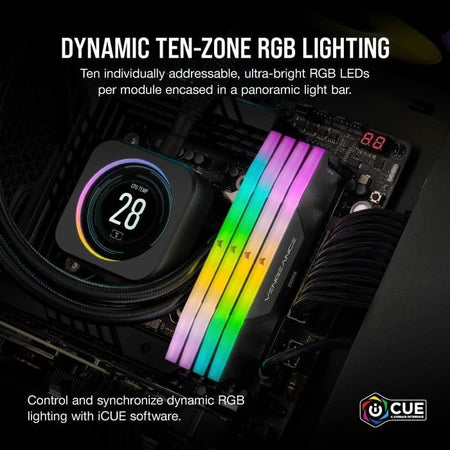 RAM - Corsair VEGEANCE RGB DDR5 - 32 GB 2x16GB Dimm - 5200MHz - non pufferico, 40-40-40-77, XMP 3.0, Black HeatSpreader, LED RGB, 1.25V