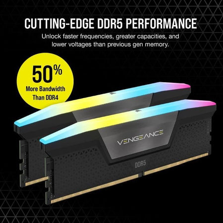 RAM - Corsair VEGEANCE RGB DDR5 - 32 GB 2x16GB Dimm - 5200MHz - non pufferico, 40-40-40-77, XMP 3.0, Black HeatSpreader, LED RGB, 1.25V
