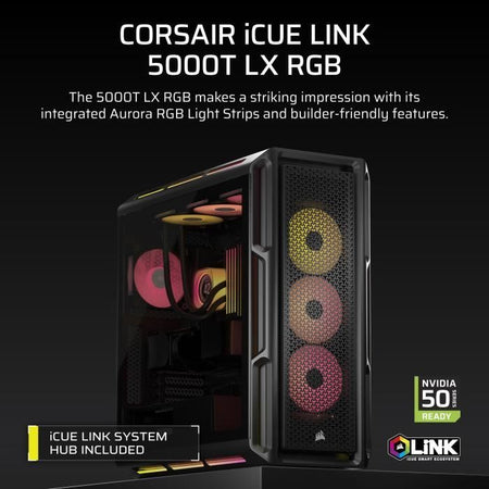 Case per PC - CORSAIR - Serie iCUE LINK 5000T LX RGB - Mid-Tower - Nero