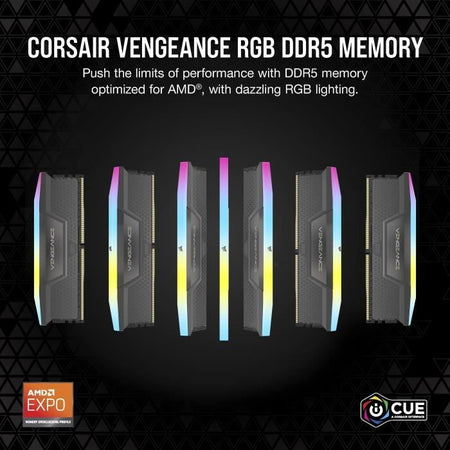 Memoria RAM - CORSAIR - Vengeance RGB DDR5 RAM 32 GB (2x16 GB) 5600 MHz CL40 AMD Expo iCUE compatibile - Grigio (CMH32GX5M2B5600Z40)