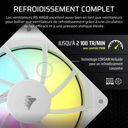 Ventola ARGB da 120 mm - CORSAIR - RS120 - Bianco - Raffreddamento ad alte prestazioni ed effetti di luce ARGB