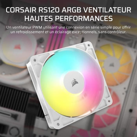 Ventola ARGB da 120 mm - CORSAIR - RS120 - Bianco - Raffreddamento ad alte prestazioni ed effetti di luce ARGB