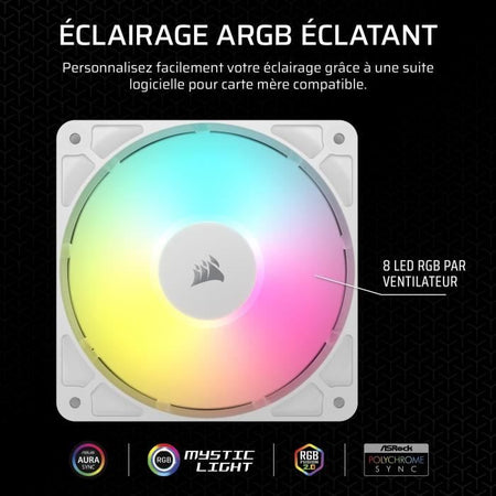 Ventola ARGB da 120 mm - CORSAIR - RS120 - Bianco - Raffreddamento ad alte prestazioni ed effetti di luce ARGB