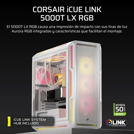 Case PC ATX - CORSAIR - 5000T LX RGB - 3 ventole LX120 RGB - Illuminazione Aurora RGB - Bianco