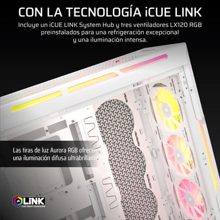 Case PC ATX - CORSAIR - 5000T LX RGB - 3 ventole LX120 RGB - Illuminazione Aurora RGB - Bianco
