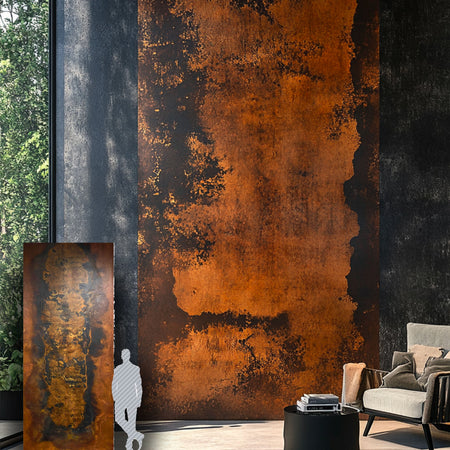 pannello rivoluzionario di Rivestimento interno-esterno in VERA PIETRA CORTEN flessibile 305x122x0,3cm NERO
