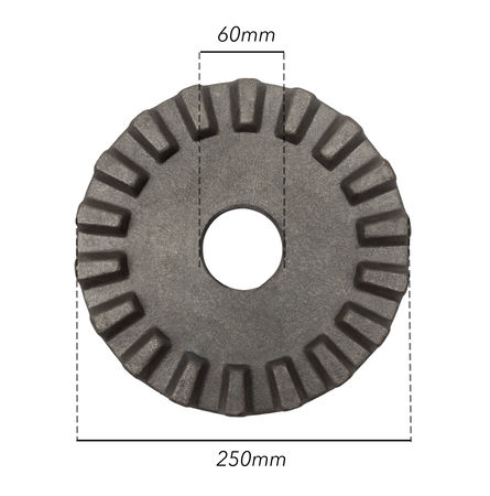 Piastra dentata per ruspa livellatrice Ø 250mm con foro centrale Ø 60mm