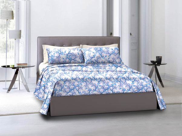 Set 2 federe coppia di federe stampa digitale 100% cotone, Made in Italy CORALLO ACQUARELLO