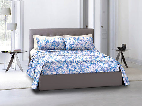 Completo letto lenzuola federe stampa digitale 100% cotone, made in italy CORALLI ACQUARELLO/BIANCO - Vanita di raso