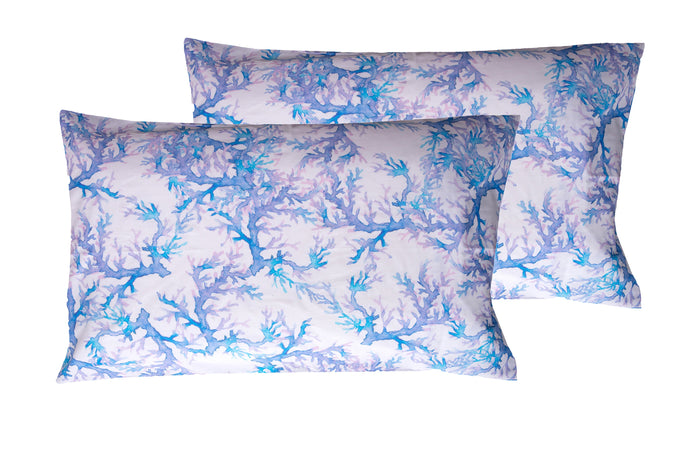 Completo letto lenzuola federe stampa digitale 100% cotone, made in italy CORALLI ACQUARELLO/BIANCO - Vanita di raso