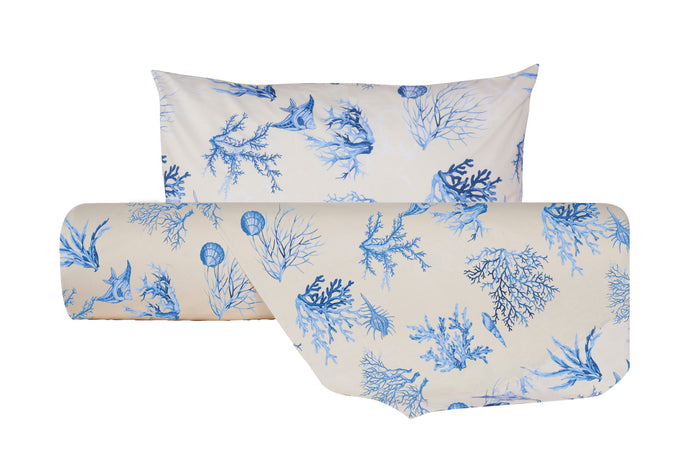 Set Copripiumino federe parure Copripiumino Stampa Digitale Cotone Made in Italy CORALLO BLU