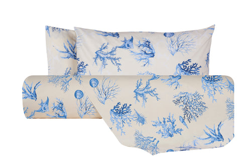Set Copripiumino federe parure Copripiumino Stampa Digitale Cotone Made in Italy CORALLO BLU