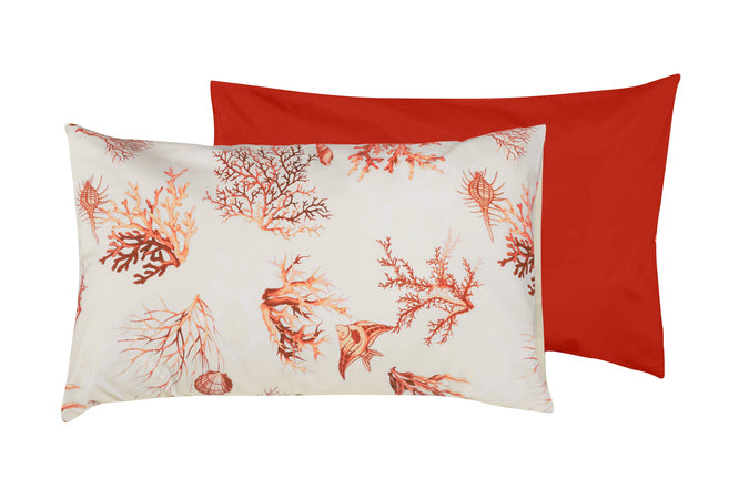 2 federe coppia di federe bifaccia doubleface stampa digitale cotone Made in Italy Coralli Rossi / Corallo