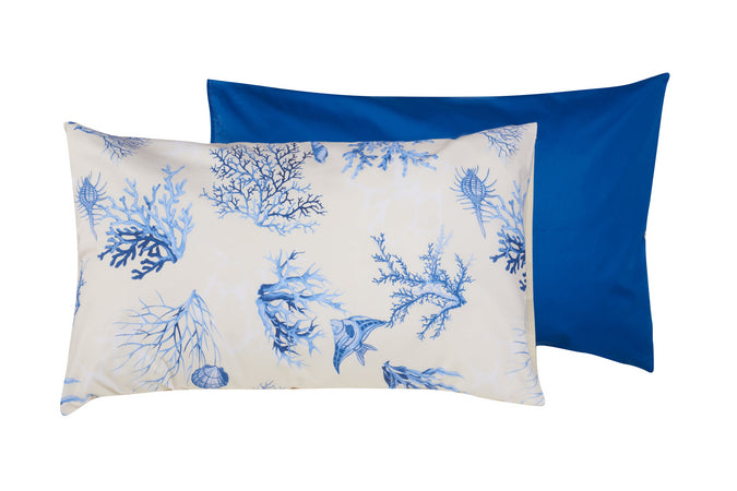 2 federe coppia di federe bifaccia doubleface stampa digitale cotone Made in Italy Coralli Blu / Bluette