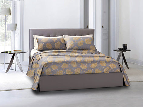 Completo letto lenzuola federe bifaccia double face stampa digitale in cotone made in italy  CORALLI TRE PESCI GRIGIO/BIANCO