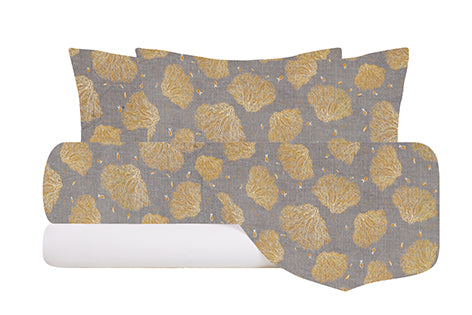 Completo letto lenzuola federe bifaccia double face stampa digitale in cotone made in italy  CORALLI TRE PESCI GRIGIO/BIANCO