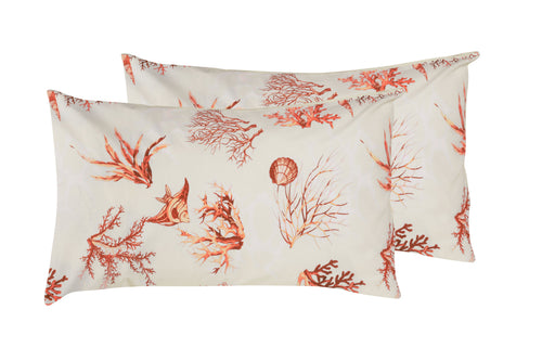 Set 2 federe coppia di federe stampa digitale 100% cotone, Made in Italy CORALLO ROSSO