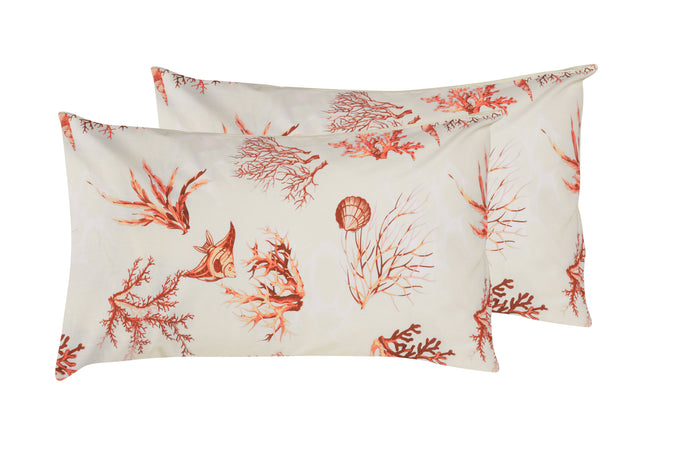 Completo letto lenzuola federe stampa digitale 100% cotone, made in italy CORALLO ROSSO/NATURALE